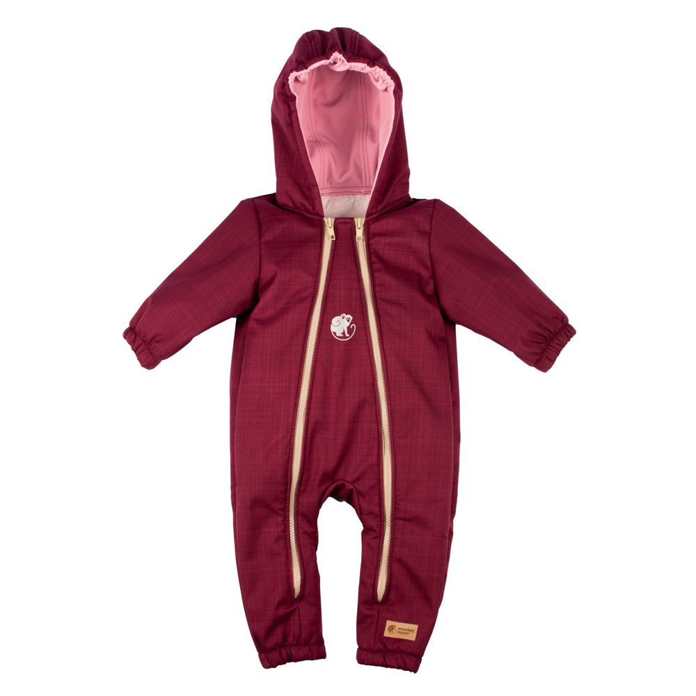 Monkey Mum® Macacão de inverno de softshell para criança com lã de carneiro - Capuchinho vermelho bordeaux - tam. 62/68, 74/80