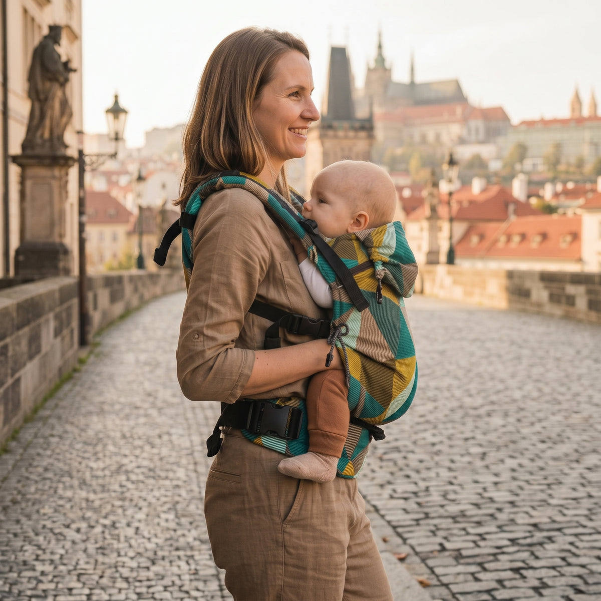 Monkey Mum® Porta-bebés ergonómico extensível Carrie - Charme geométrico