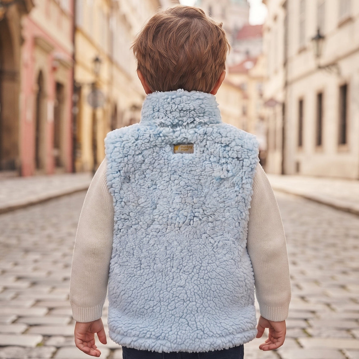 Colete de borreguito Monkey Mum® - Azul-claro