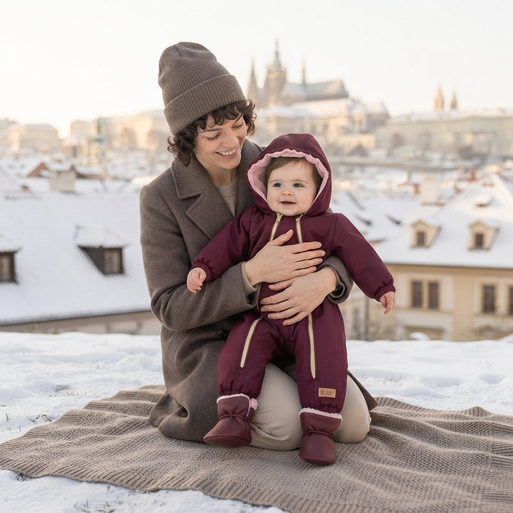 Monkey Mum® Macacão de inverno de softshell para criança com lã de carneiro - Capuchinho vermelho bordeaux - tam. 62/68, 74/80