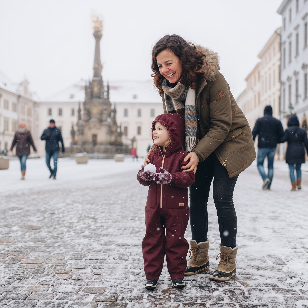 Monkey Mum® Fato-macaco infantil de inverno em softshell com forro de borrego - Capuchinho Vermelho cor de vinho - tam. 98/104, 110/116