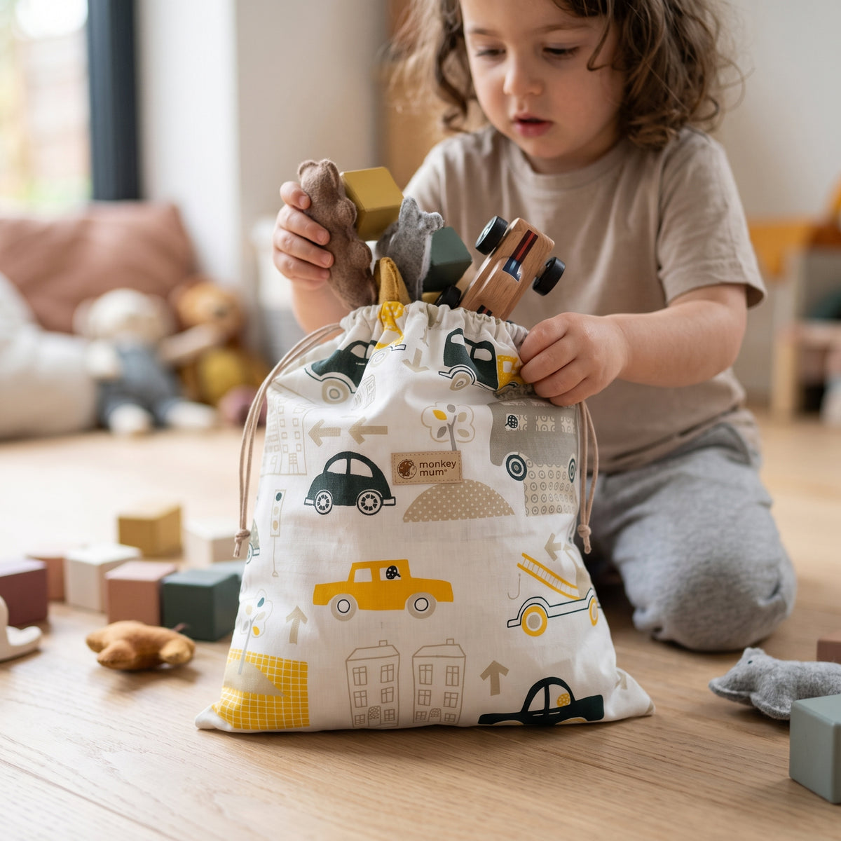Saco de pano Monkey Mum® - Transportes urbanos
