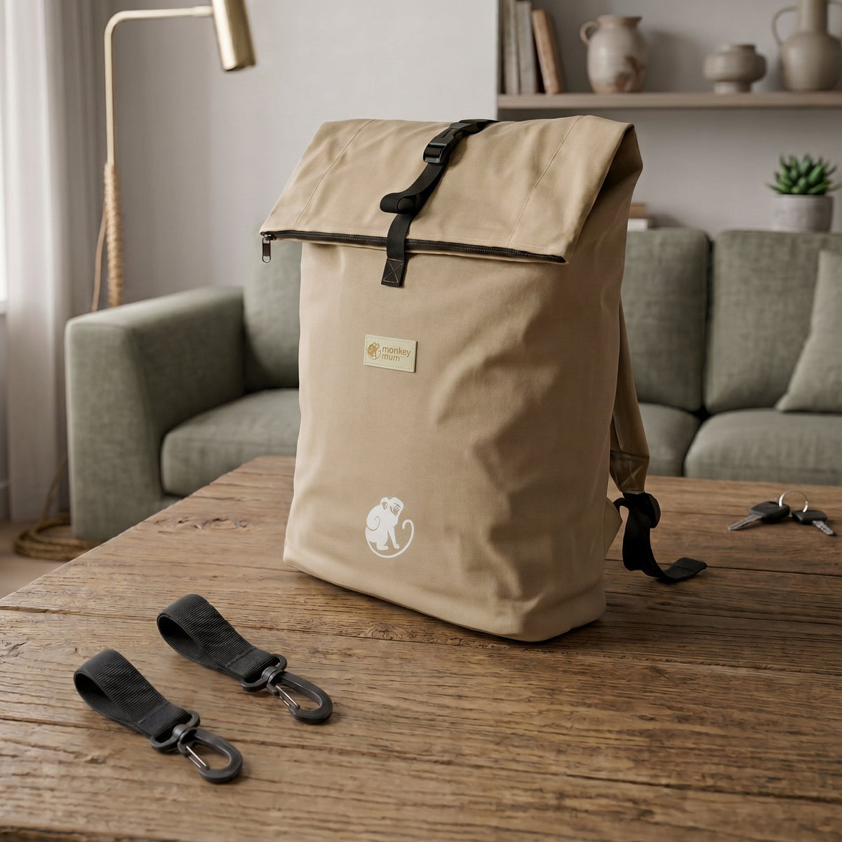 Monkey Mum® Mochila em sarja para carrinho de bebé – Areia do deserto