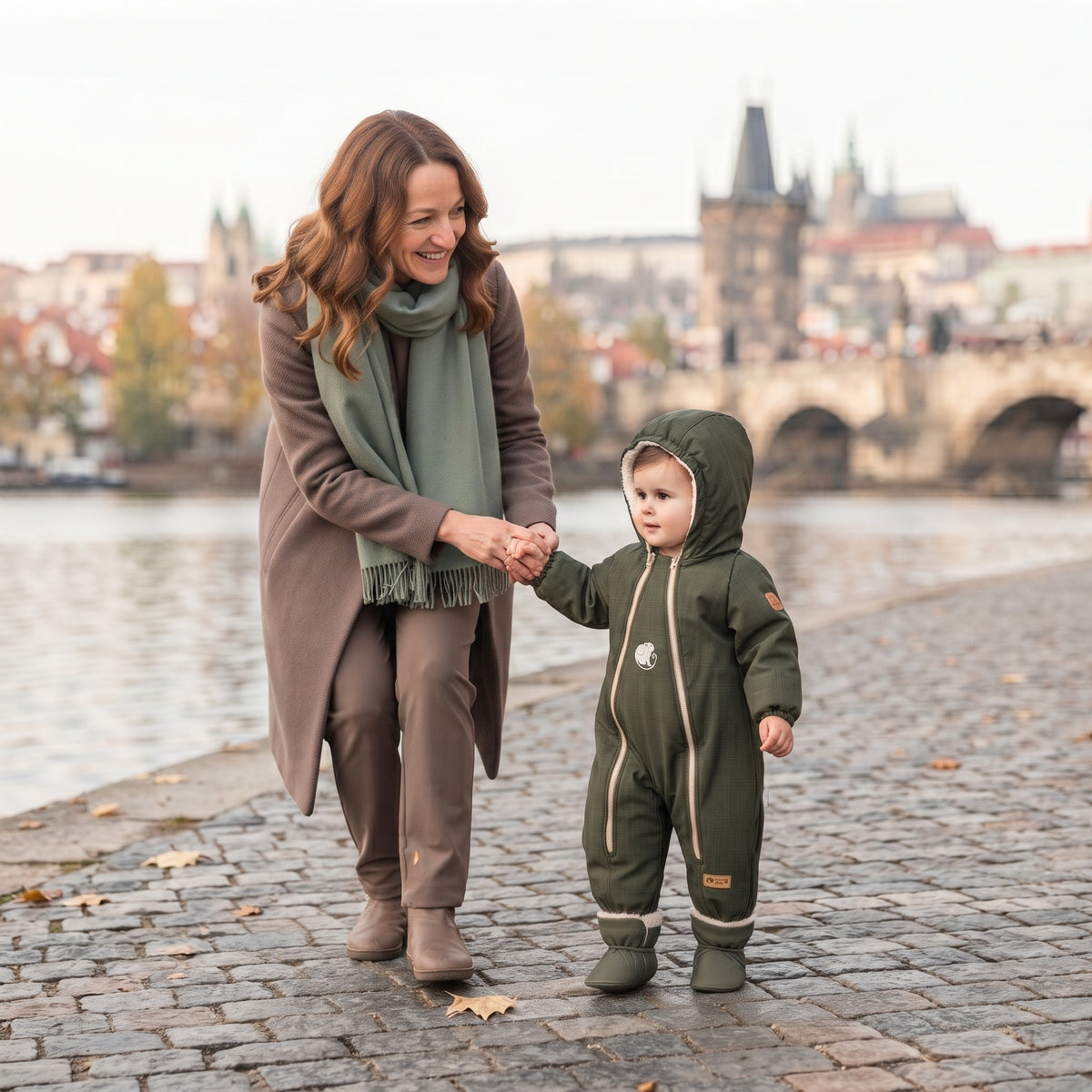 Monkey Mum® Macacão de inverno de softshell para criança com lã de carneiro - Caçador kaki - tam. 62/68, 74/80