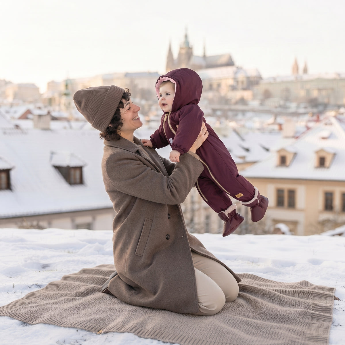 Monkey Mum® Macacão de inverno de softshell para criança com lã de carneiro - Capuchinho vermelho bordeaux - tam. 62/68, 74/80
