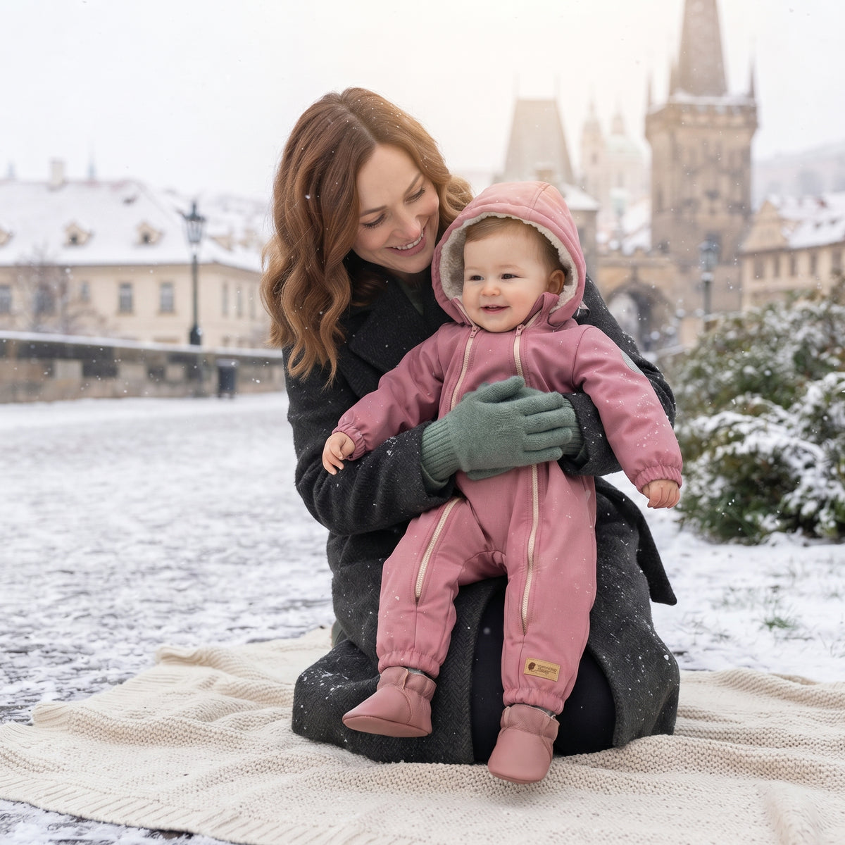 Monkey Mum® Macacão de inverno de softshell para criança com lã de carneiro - Ovelhinha rosa - tam. 62/68, 74/80
