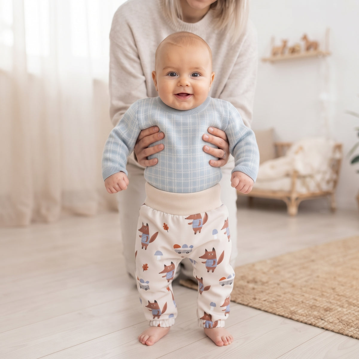 Calças de softshell para criança com membrana Monkey Mum® - Raposas nos cogumelos