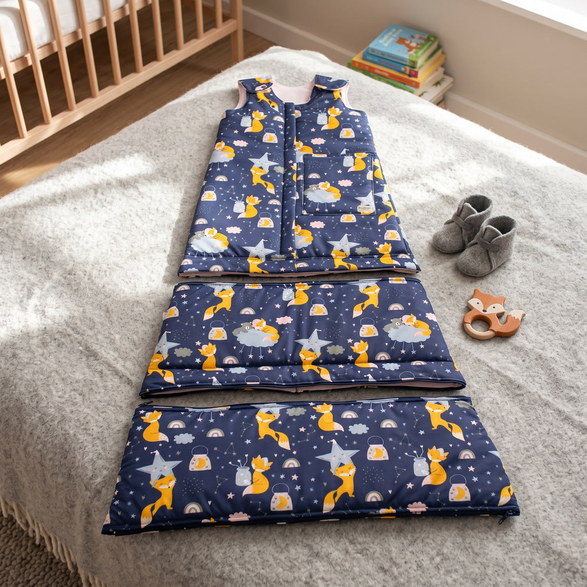 Saco-cama de inverno extensível Monkey Mum® 0 - 4 anos - conjunto - A sonhar com a raposa