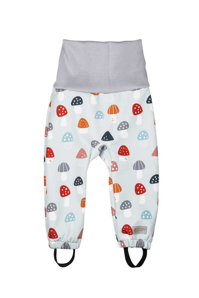 Calças softshell infantis ajustáveis com membrana Monkey Mum® - Amanitas multicoloridas