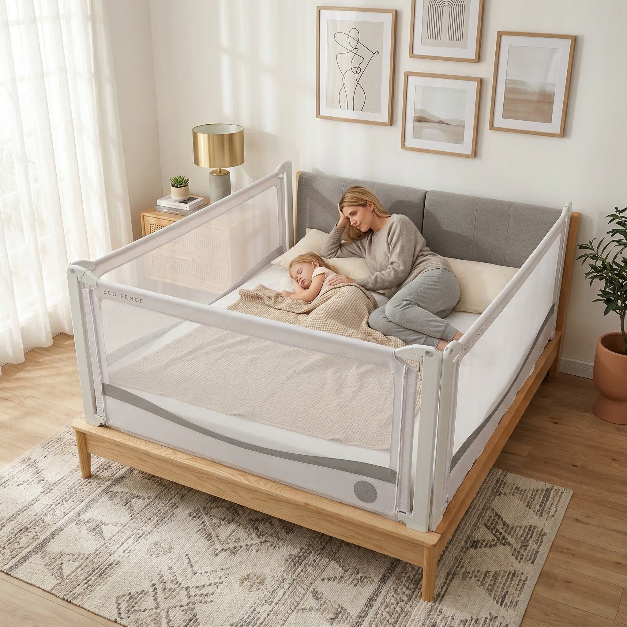 Barreira de cama Monkey Mum® Premium - cinzento claro - desembalada