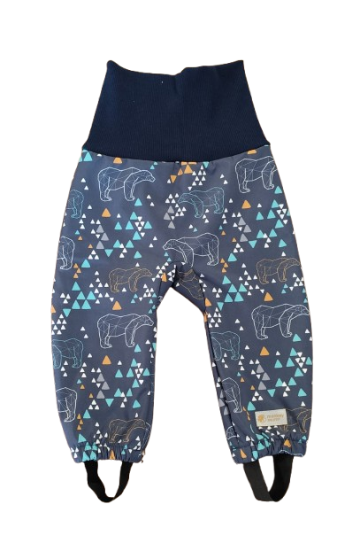 Calças de inverno softshell ajustáveis para criança com borreguito Monkey Mum® - Urso origami - Azul-escuro