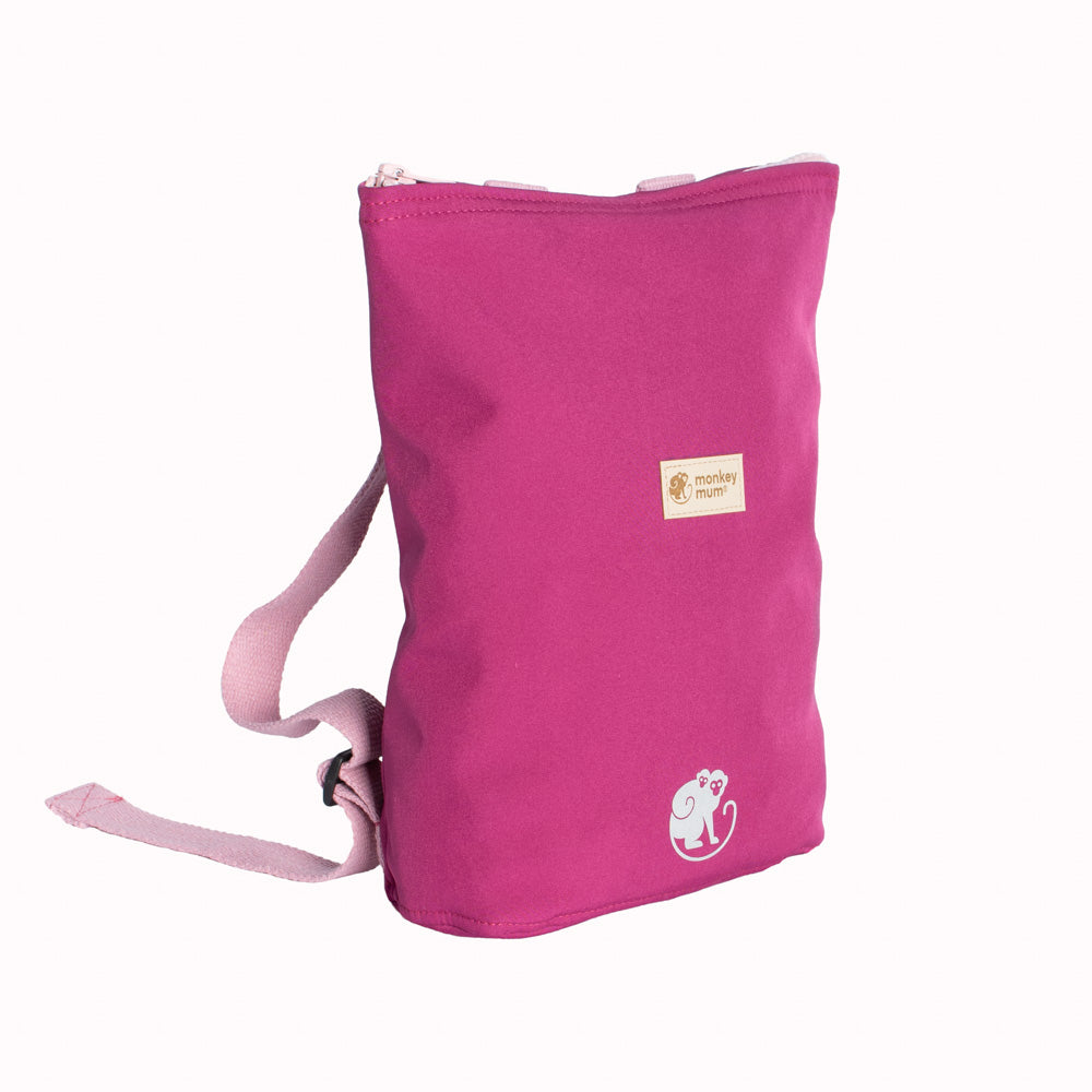 Mochila softshell infantil Monkey Mum® - Framboesa sumarenta