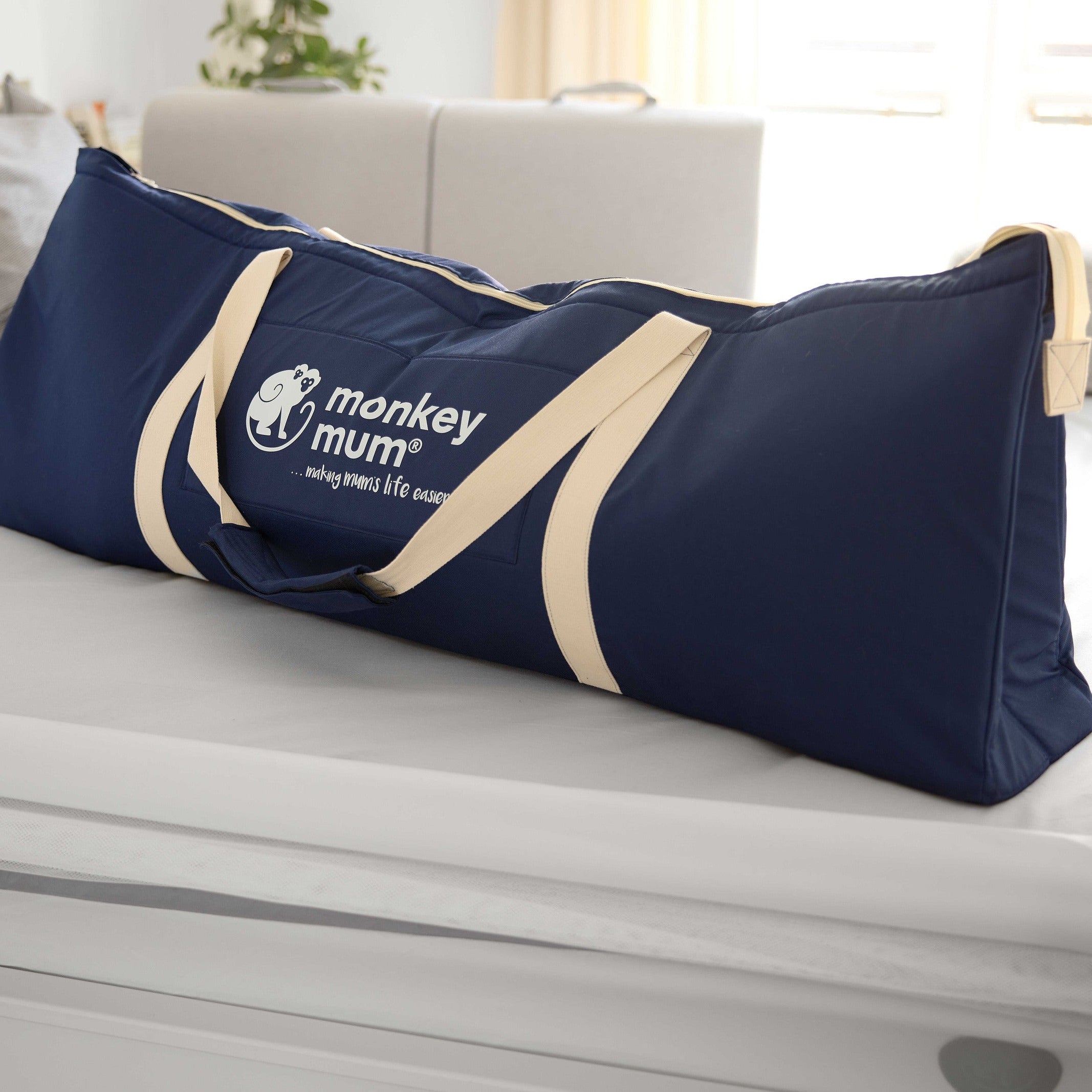 Grande saco de viagem Monkey Mum® para as barreiras de cama - azul-escuro