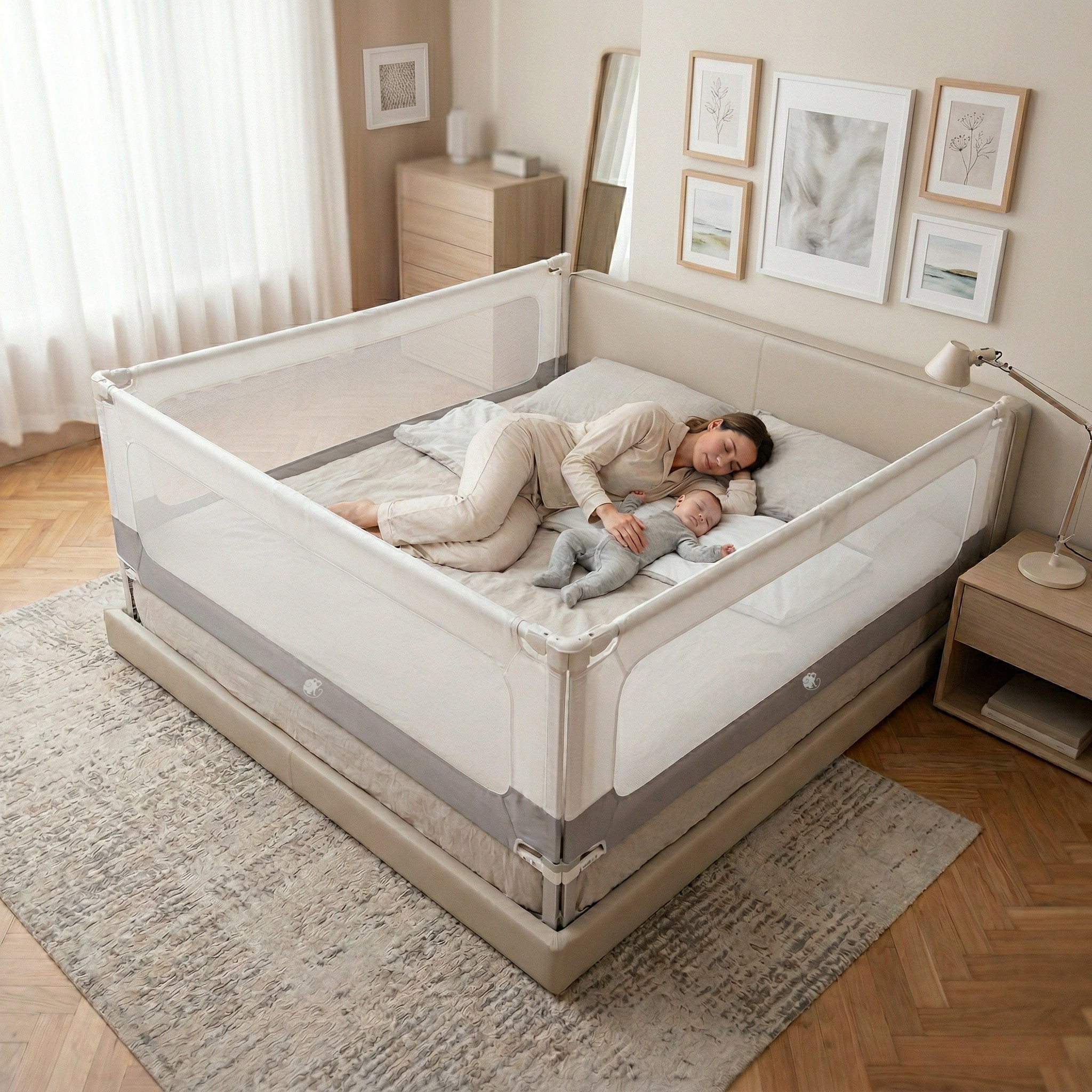 Barreira de cama e parque Monkey Mum® 2 em 1 Smart