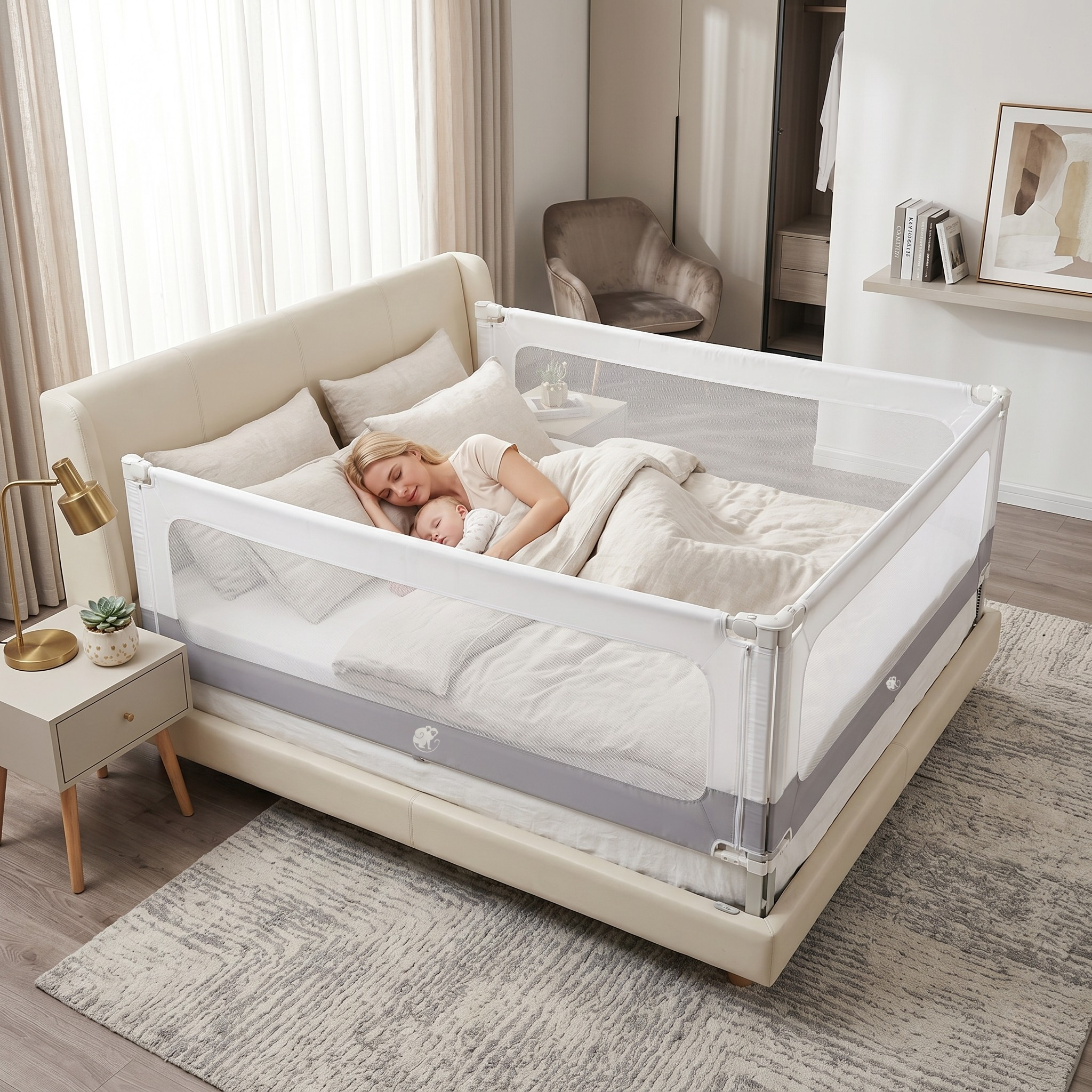 Barreira de cama e parque Monkey Mum® 2 em 1 Smart