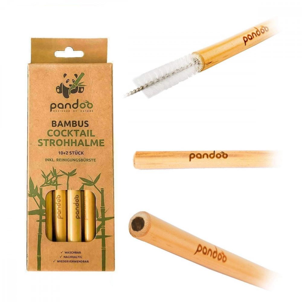 Canudo curto de bambu com escova de limpeza, 12 unidades