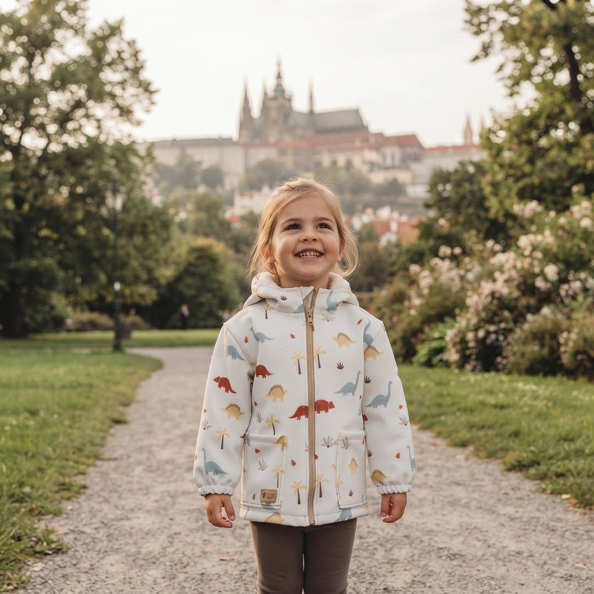 Casaco softshell infantil com membrana Monkey Mum® - História de dinossauros
