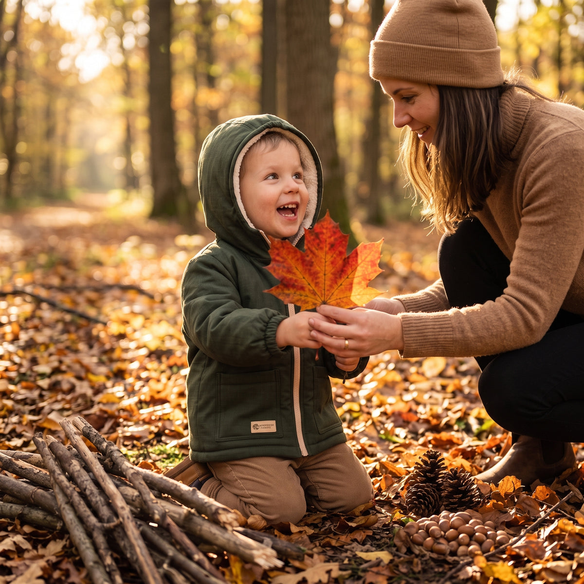 Casaco de softshell de inverno para criança com lã de carneiro Monkey Mum® - Caçador kaki