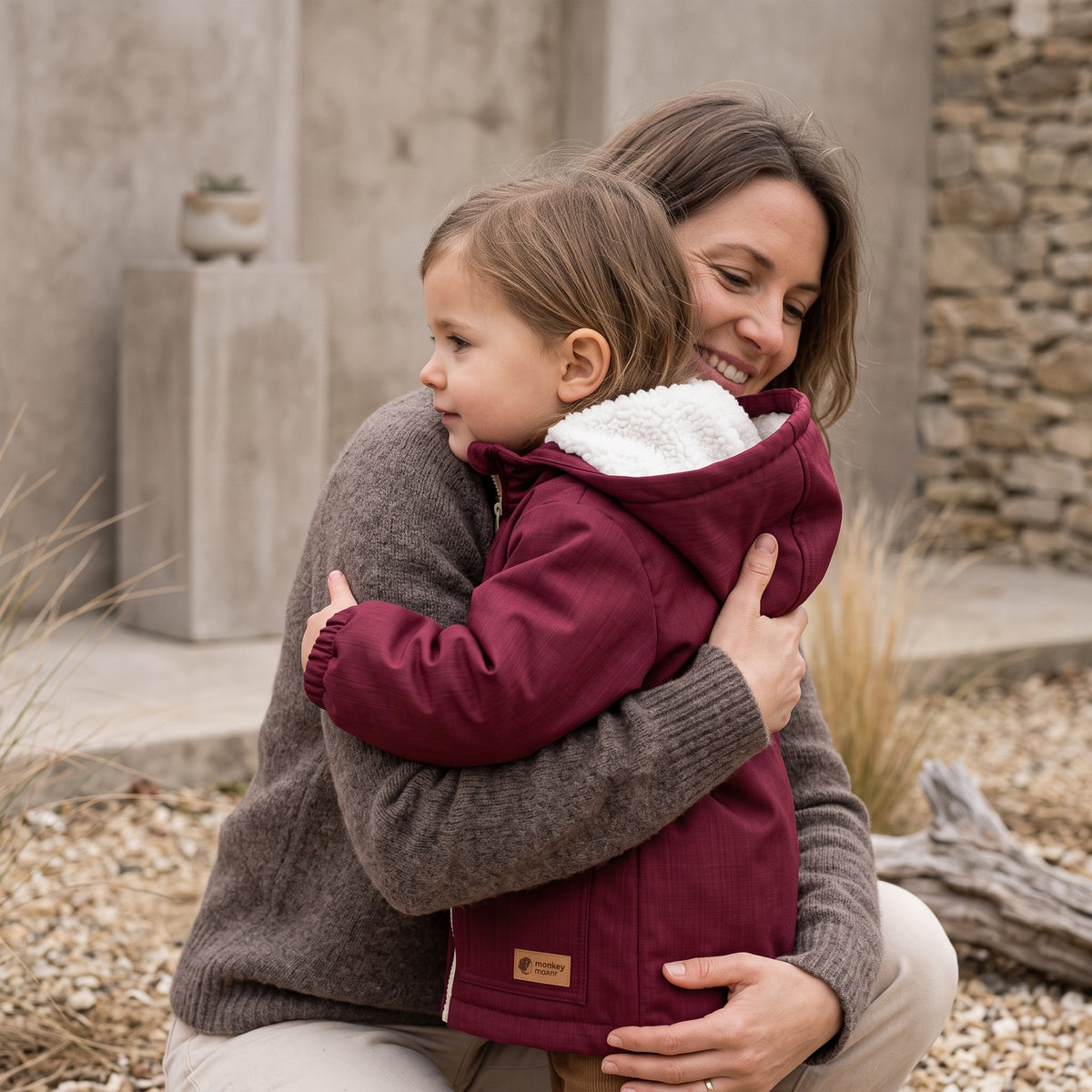 Casaco softshell infantil de inverno com pelo Monkey Mum® - Capuchinho vermelho cor de vinho