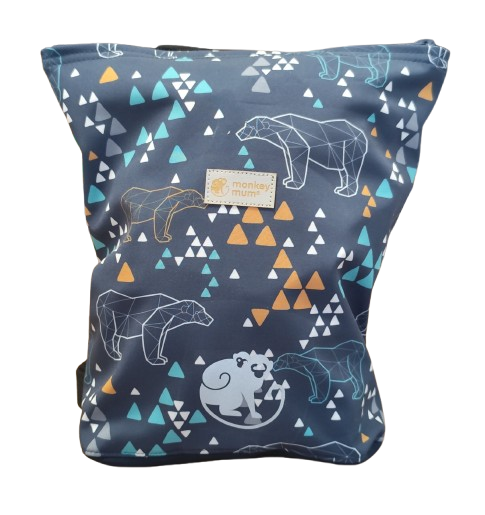 Mochila infantil softshell Monkey Mum®  - Urso origami - Azul-escuro