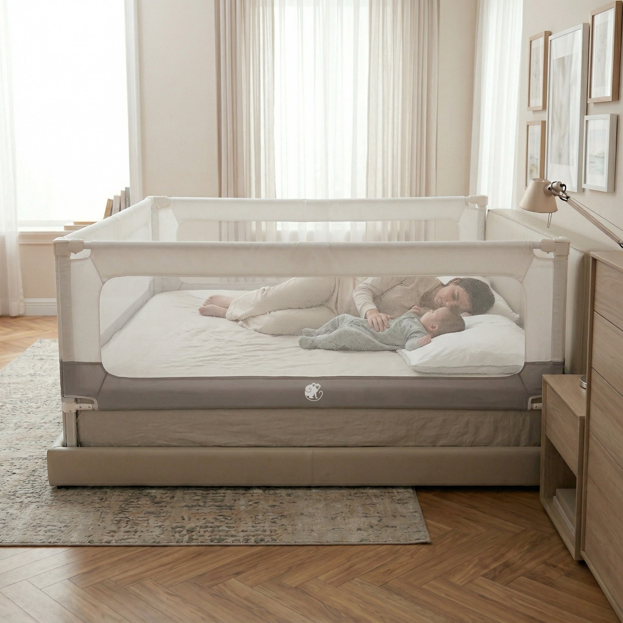 Barreira de cama e parque Monkey Mum® 2 em 1 Smart