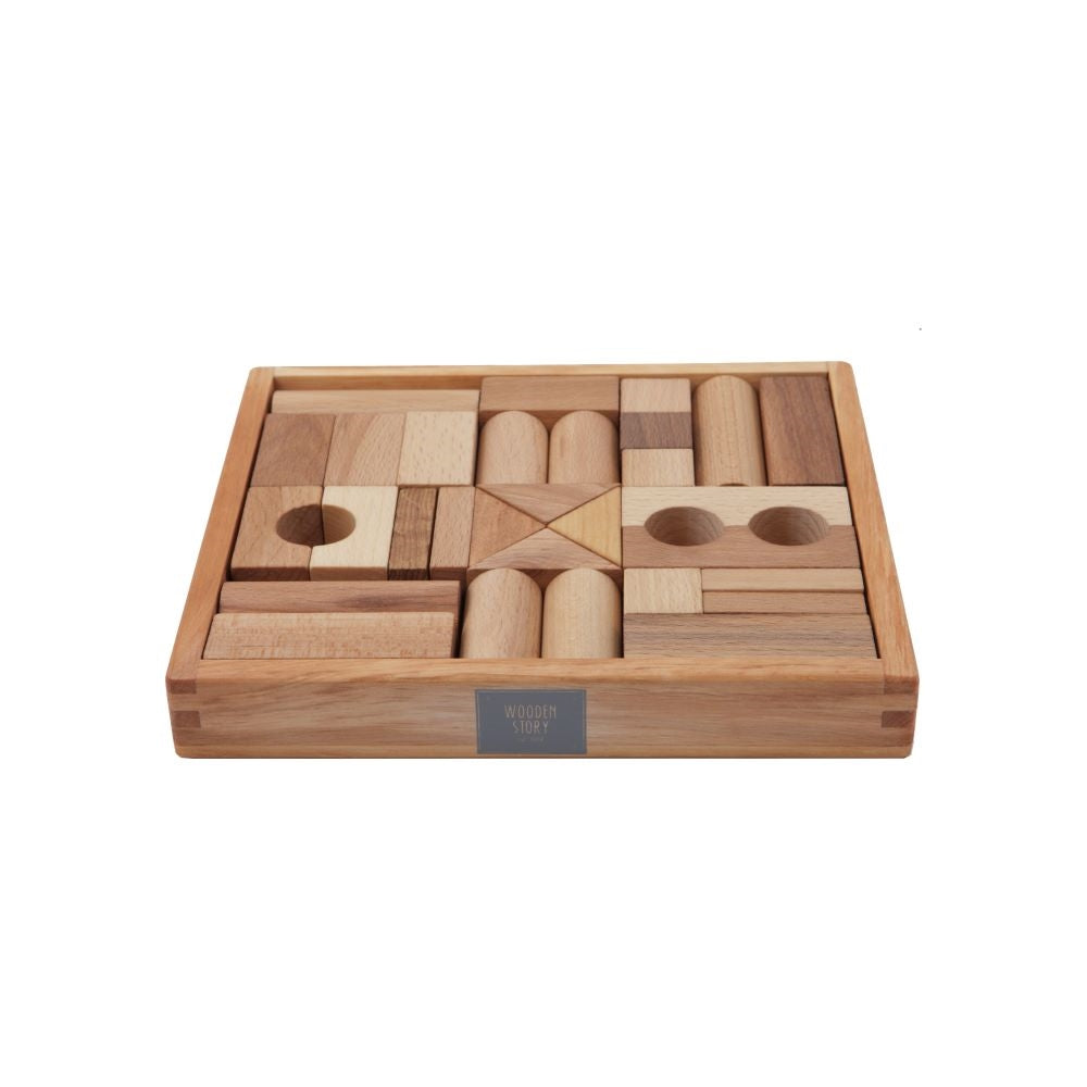 Wooden Story Cubos em caixa de madeira - 30 peças - Naturais