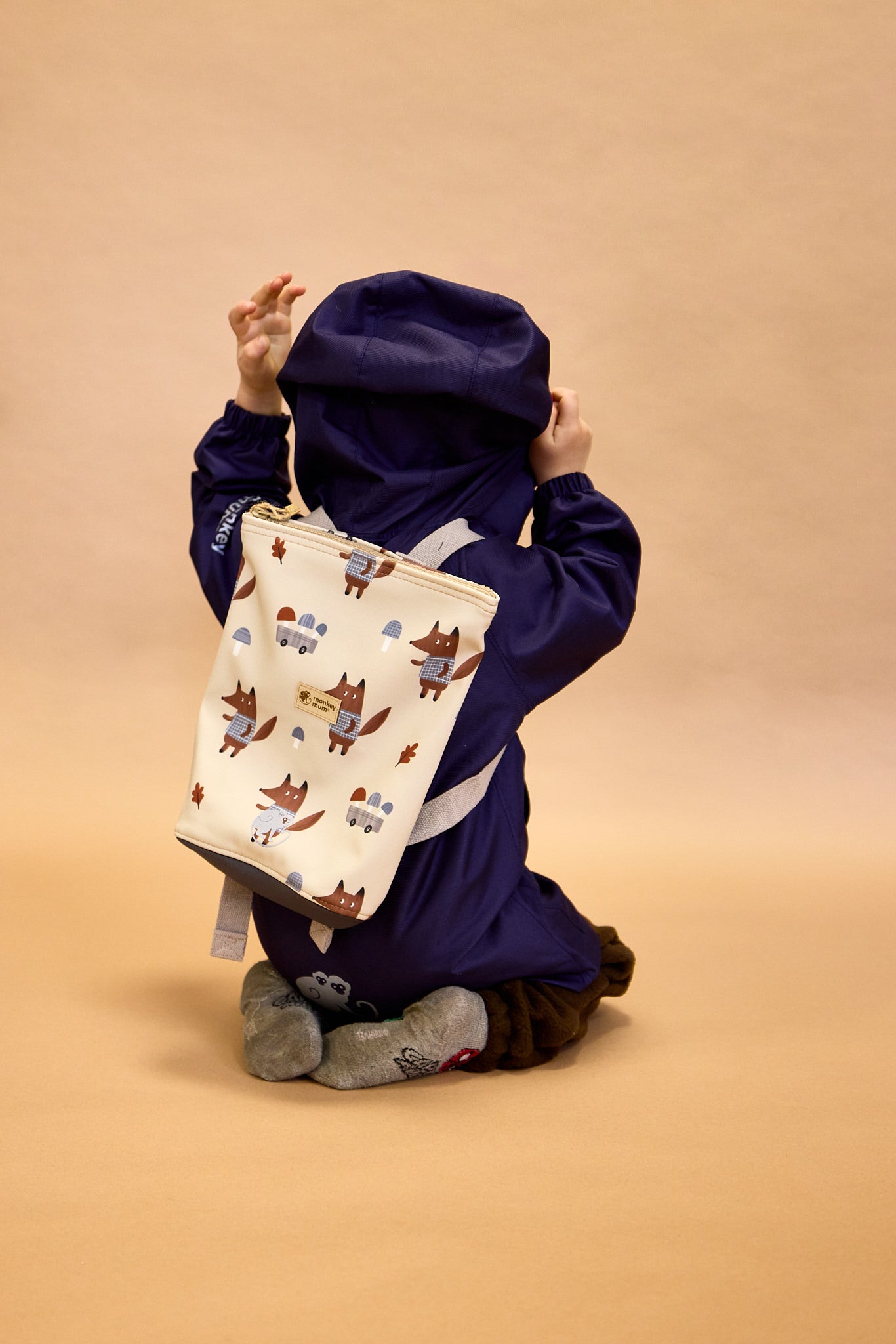 Mochila infantil softshell Monkey Mum®  - Animais da floresta - Rosa