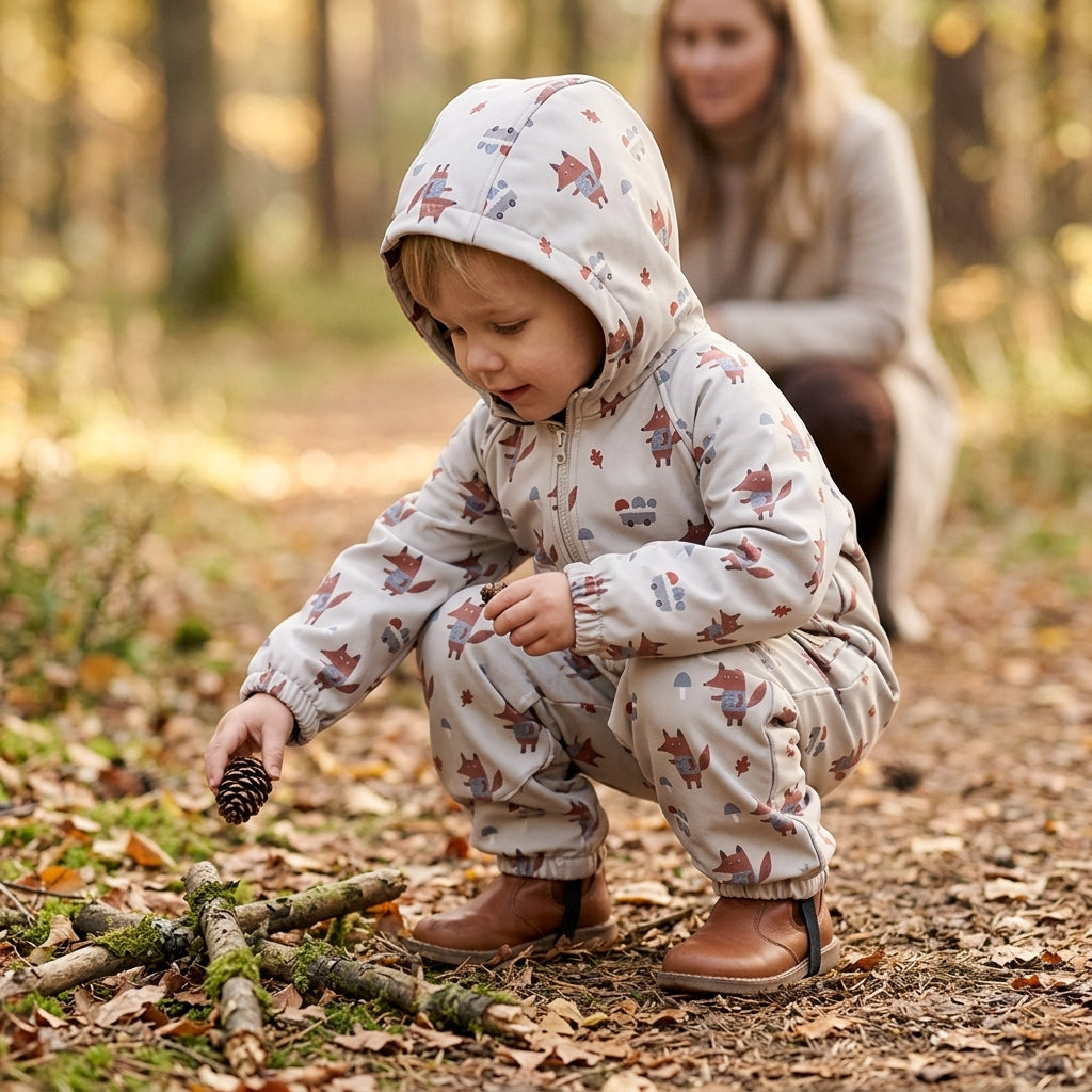 Monkey Mum® fato-macaco softshell com membrana – Raposas nos cogumelos - tam. 98/104, 110/116