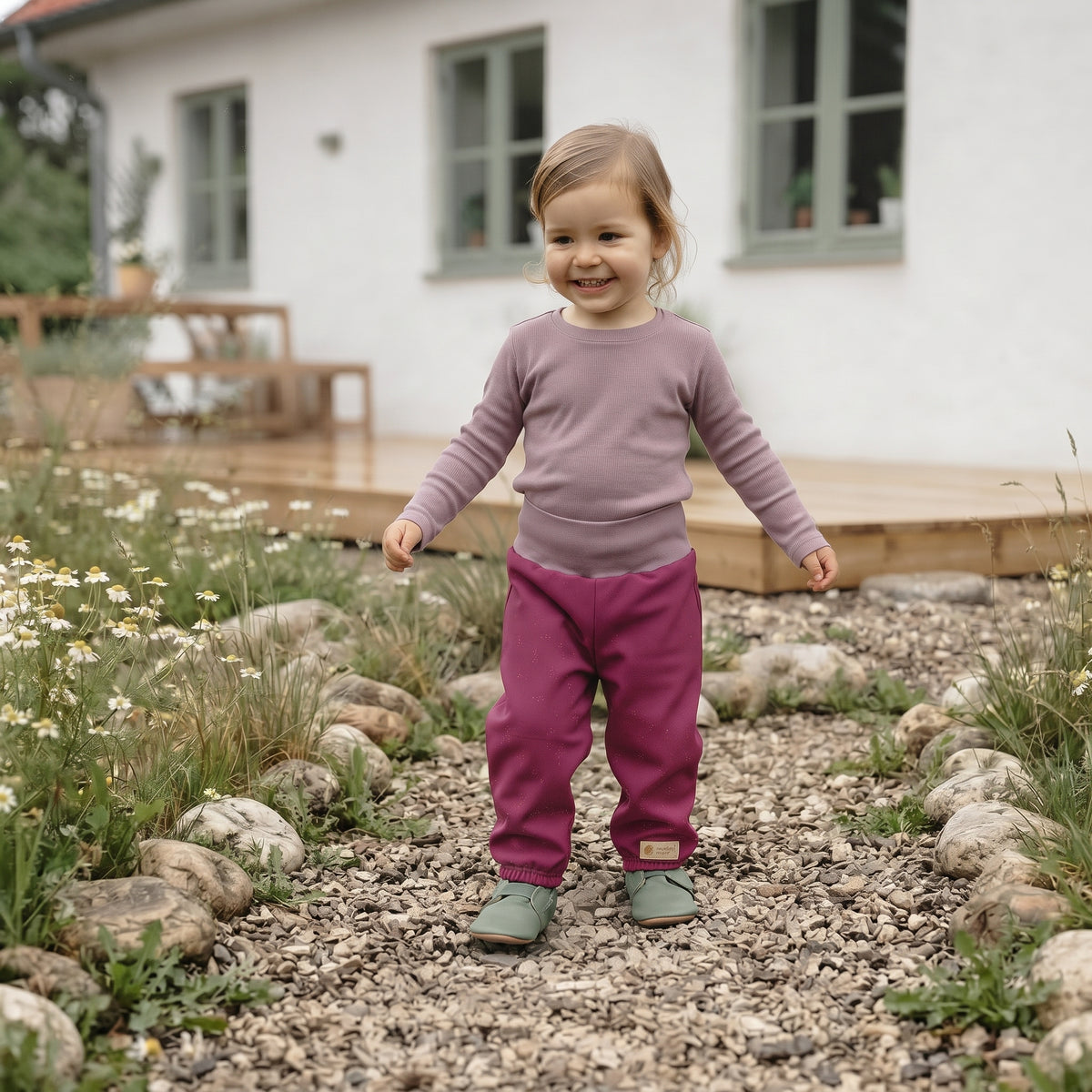 Calças softshell infantis ajustáveis com membrana Monkey Mum® - Framboesa sumarenta