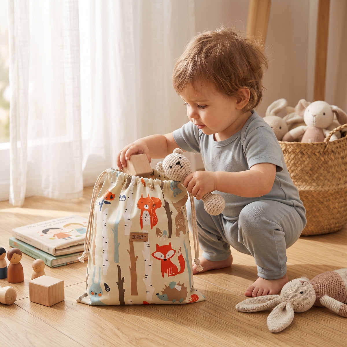 Saco de pano Monkey Mum® - Animais da floresta