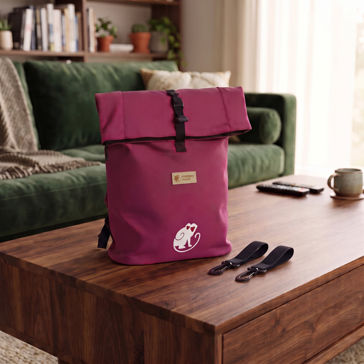 Monkey Mum® Mochila de softshell para carrinho de bebé – Framboesa suculenta