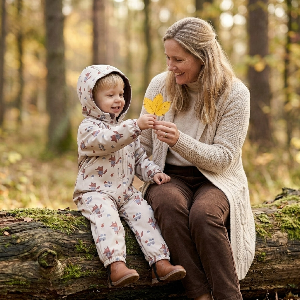 Monkey Mum® fato-macaco softshell com membrana – Raposas nos cogumelos - tam. 98/104, 110/116