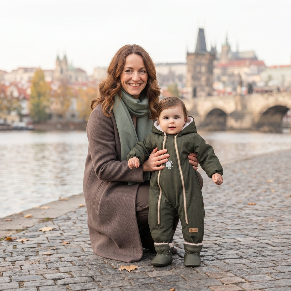 Monkey Mum® Macacão de inverno de softshell para criança com lã de carneiro - Caçador kaki - tam. 62/68, 74/80