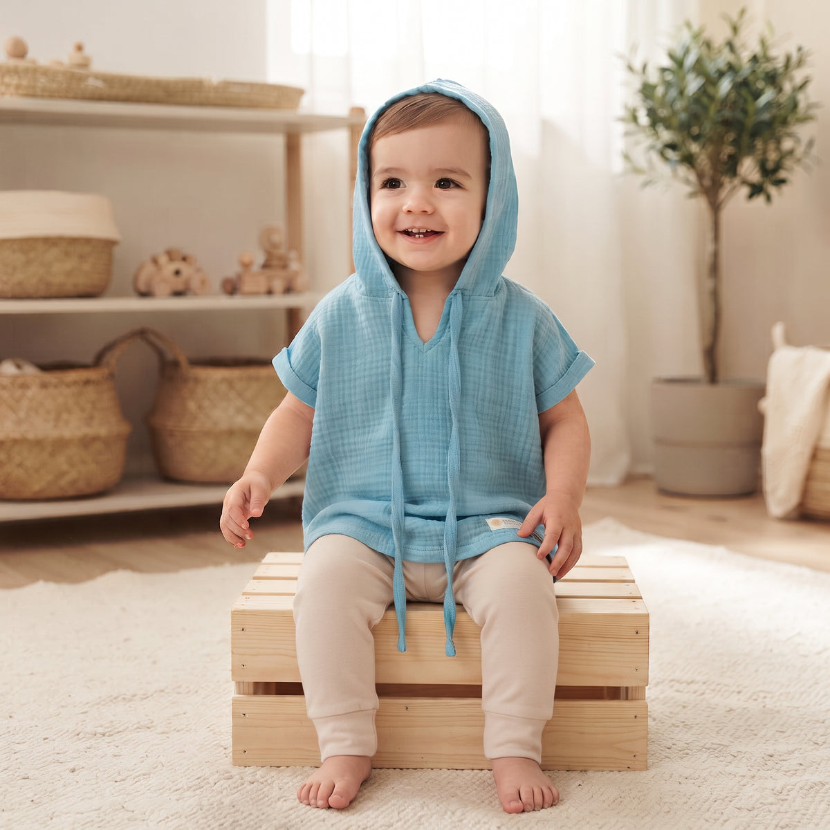 Camisola com capuz de musselina Monkey Mum® - Menta