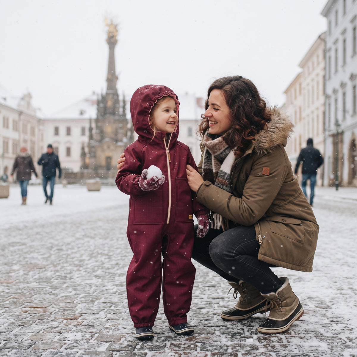 Monkey Mum® Fato-macaco infantil de inverno em softshell com forro de borrego - Capuchinho Vermelho cor de vinho - tam. 98/104, 110/116