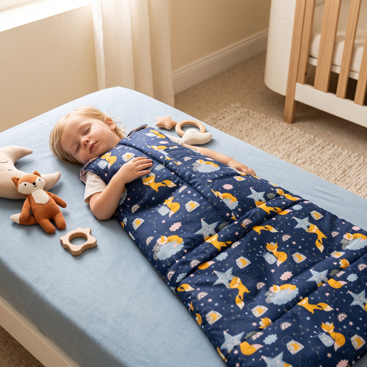 Saco-cama de inverno extensível Monkey Mum® 0 - 4 anos - conjunto - A sonhar com a raposa