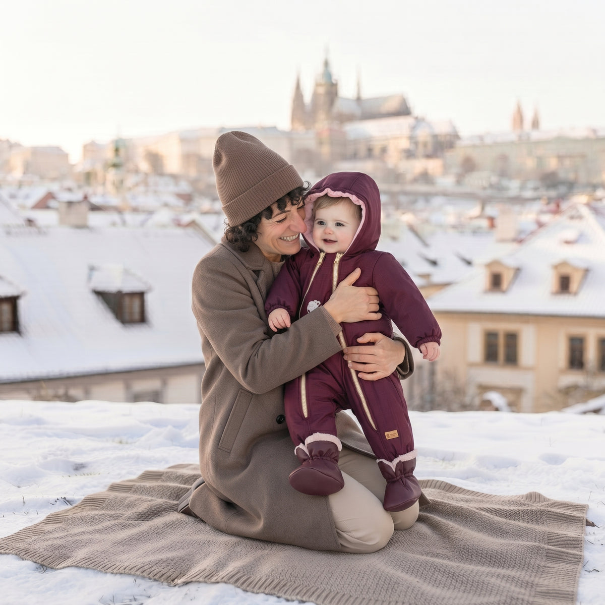 Monkey Mum® Macacão de inverno de softshell para criança com lã de carneiro - Capuchinho vermelho bordeaux - tam. 62/68, 74/80
