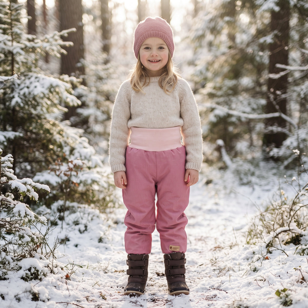 Calças de softshell de inverno de crescimento para criança com lã de carneiro Monkey Mum® - Ovelhinha rosa