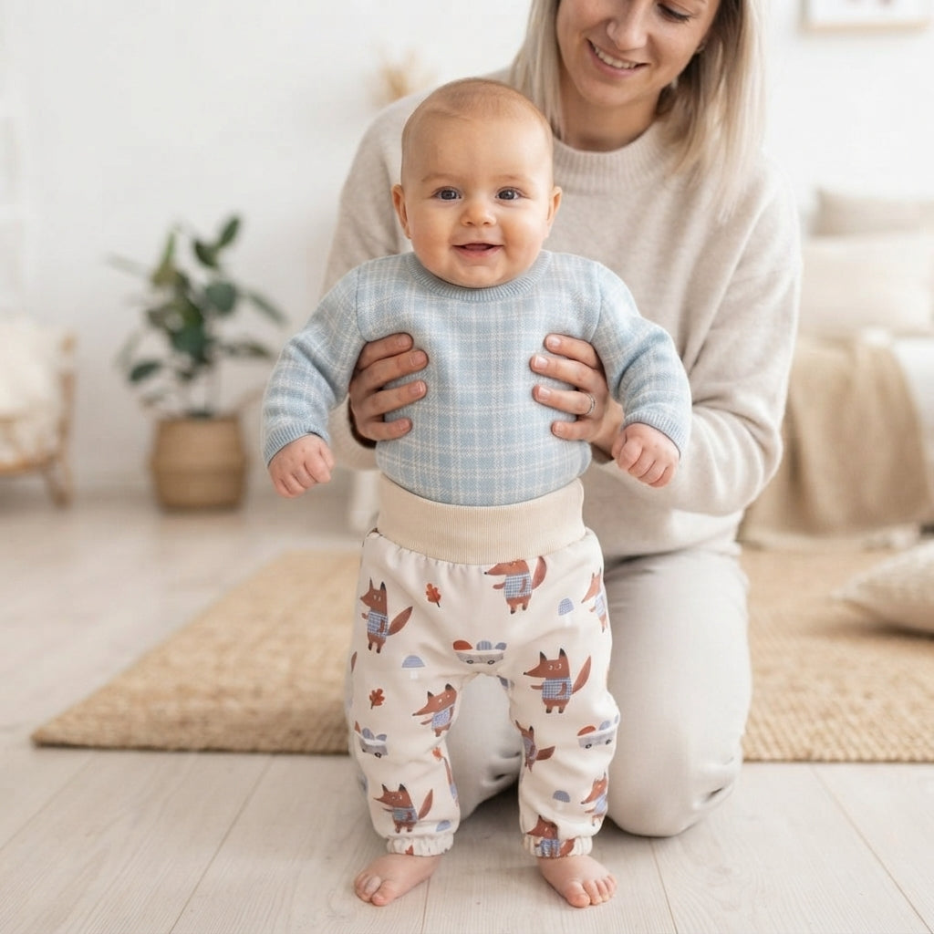 Calças de softshell para criança com membrana Monkey Mum® - Raposas nos cogumelos