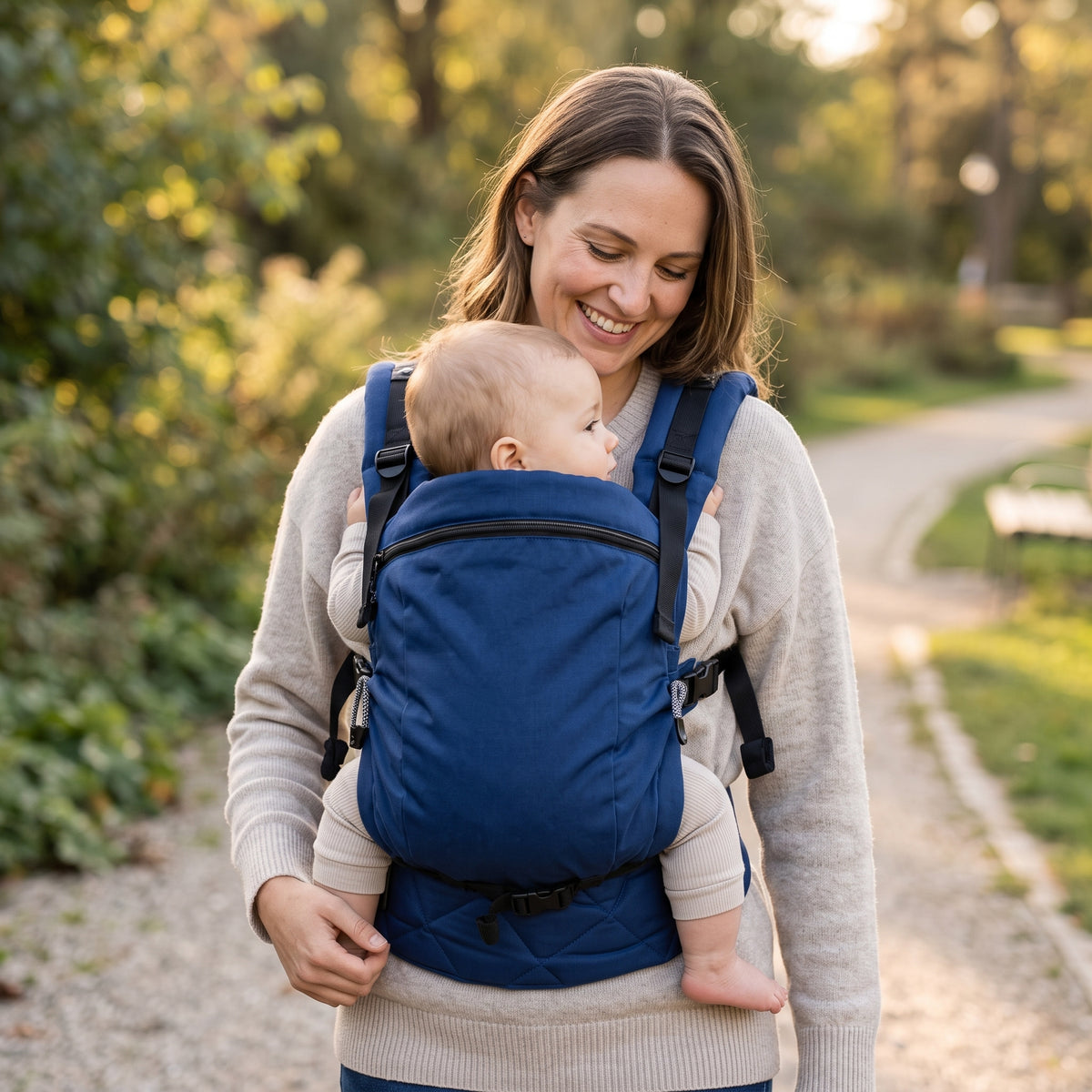 Monkey Mum® Porta-bebés ergonómico extensível Carrie - Azul-marinho
