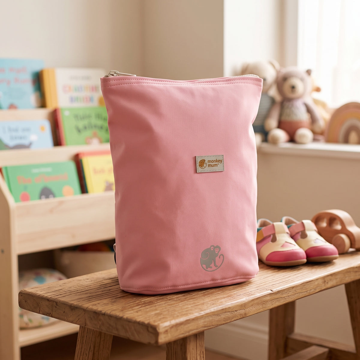 Mochila softshell infantil Monkey Mum® - Algodão doce