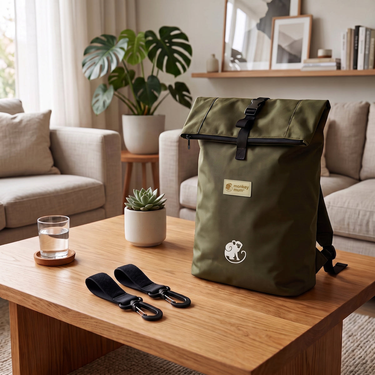 Monkey Mum® Mochila em sarja para carrinho de bebé – Cores da floresta