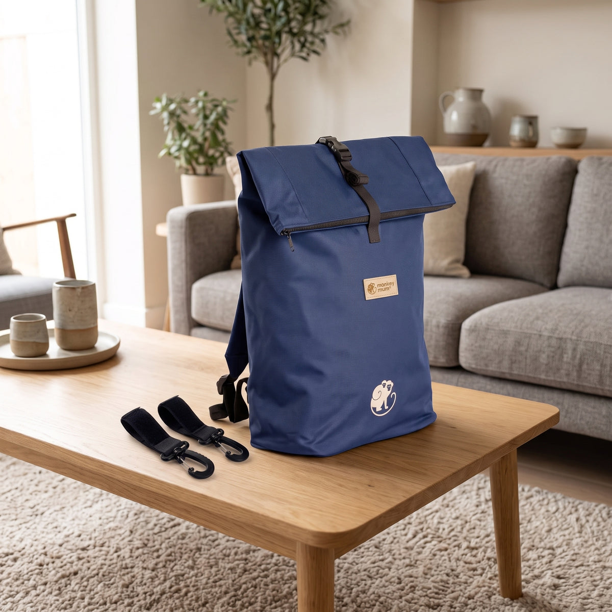 Monkey Mum® Mochila integrada em sarja para o porta-bebé Carrie - Azul-marinho