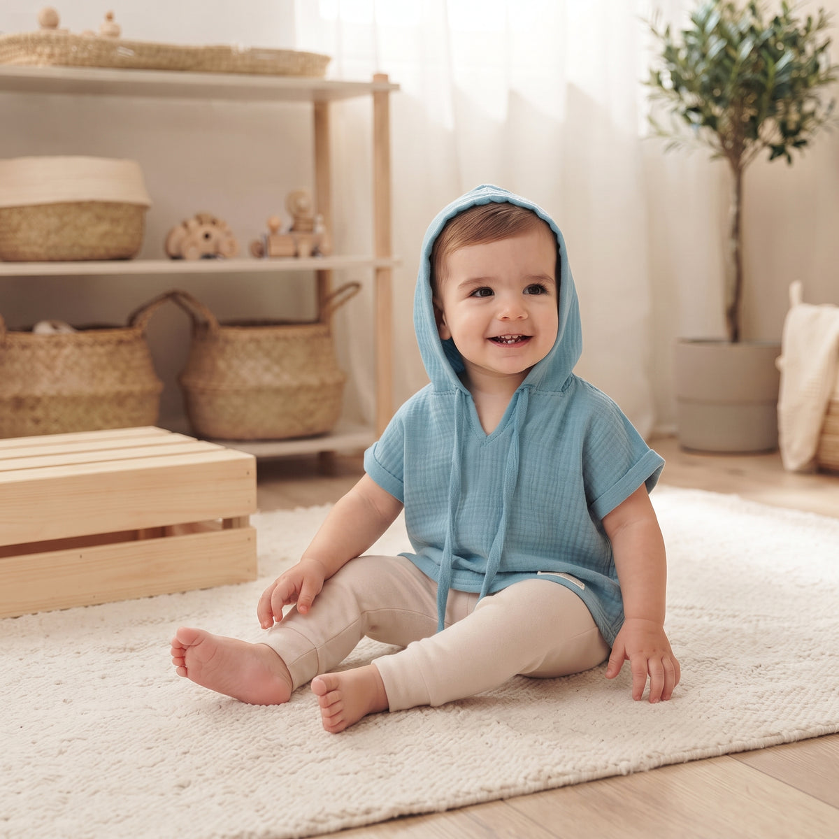 Camisola com capuz de musselina Monkey Mum® - Menta