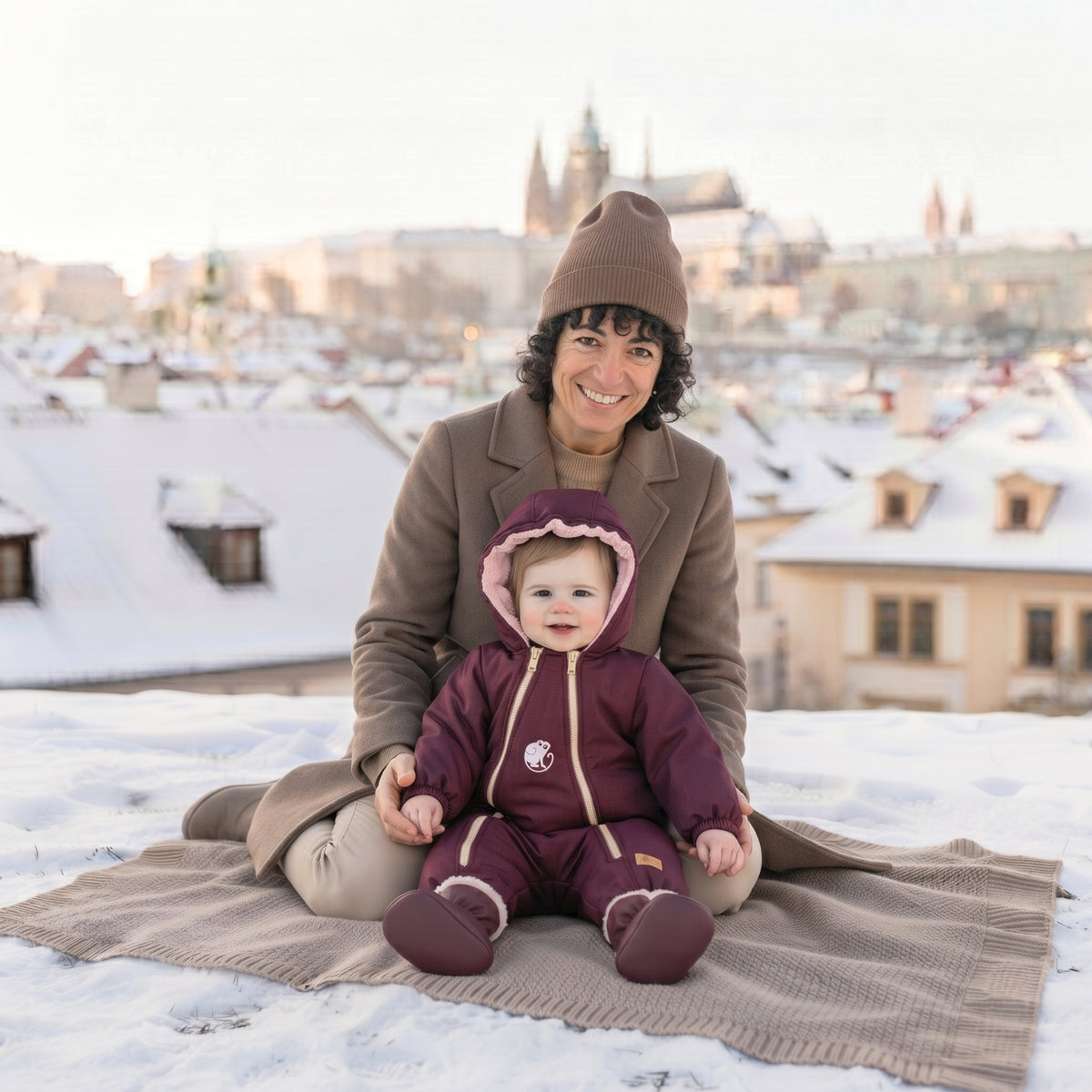 Monkey Mum® Macacão de inverno de softshell para criança com lã de carneiro - Capuchinho vermelho bordeaux - tam. 62/68, 74/80
