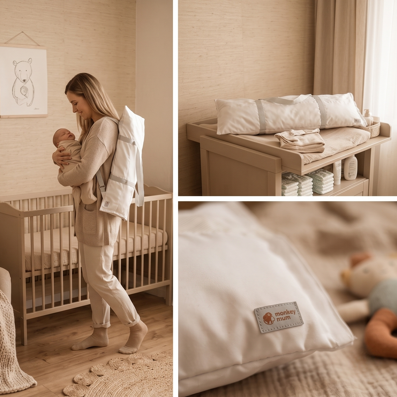 Saco de viagem Monkey Mum® para barreira de cama - cinzento-claro