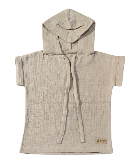 Camisola com capuz de musselina Monkey Mum® - Bege