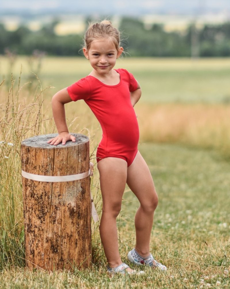 Camisola de ballet e ginástica para raparigas, vermelha