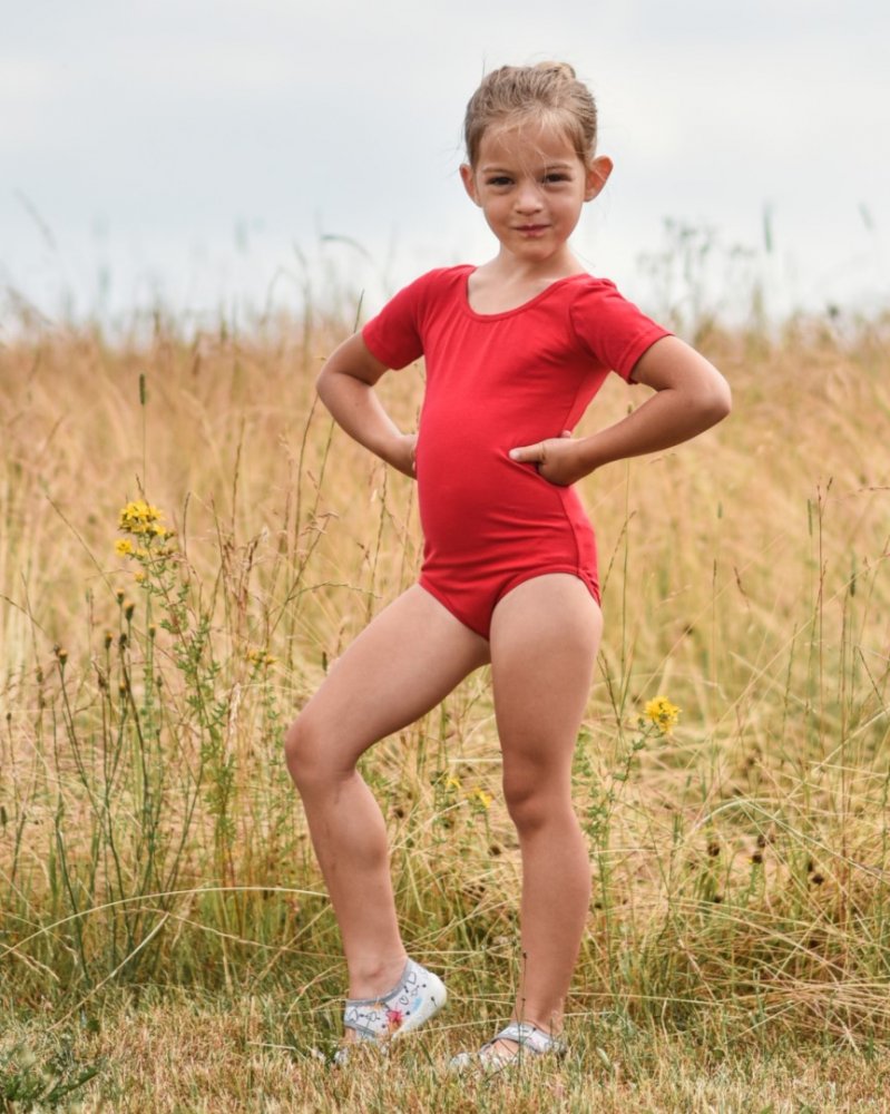 Camisola de ballet e ginástica para raparigas, vermelha