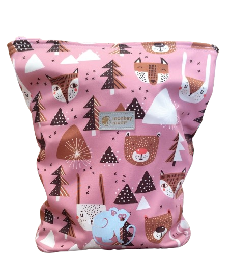 Mochila infantil softshell Monkey Mum®  - Animais da floresta - Rosa